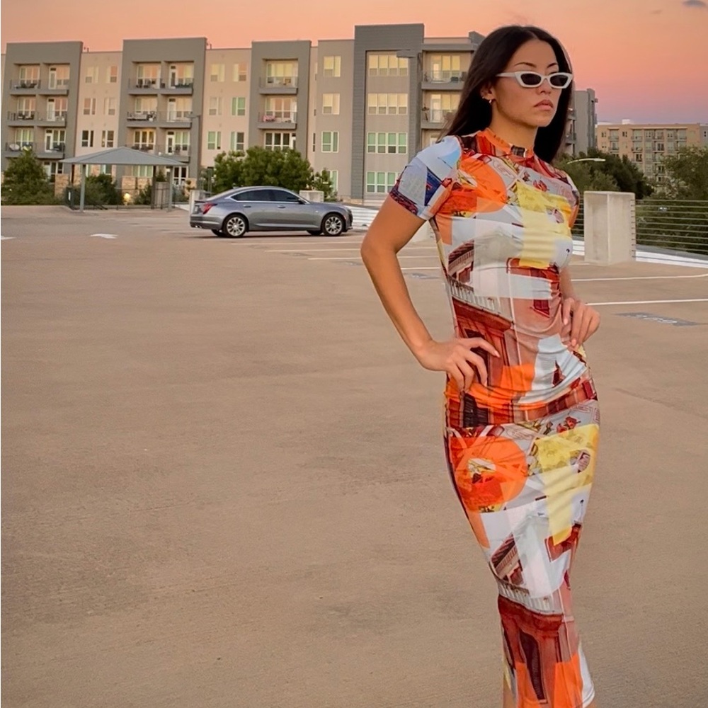 Abstract Print Midi Dress